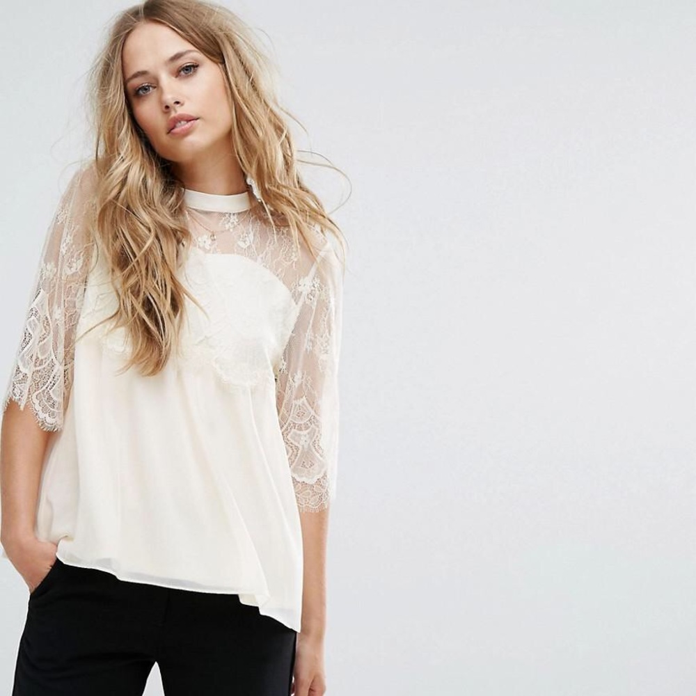 ASOS VILA Lace Sleeve Blouse